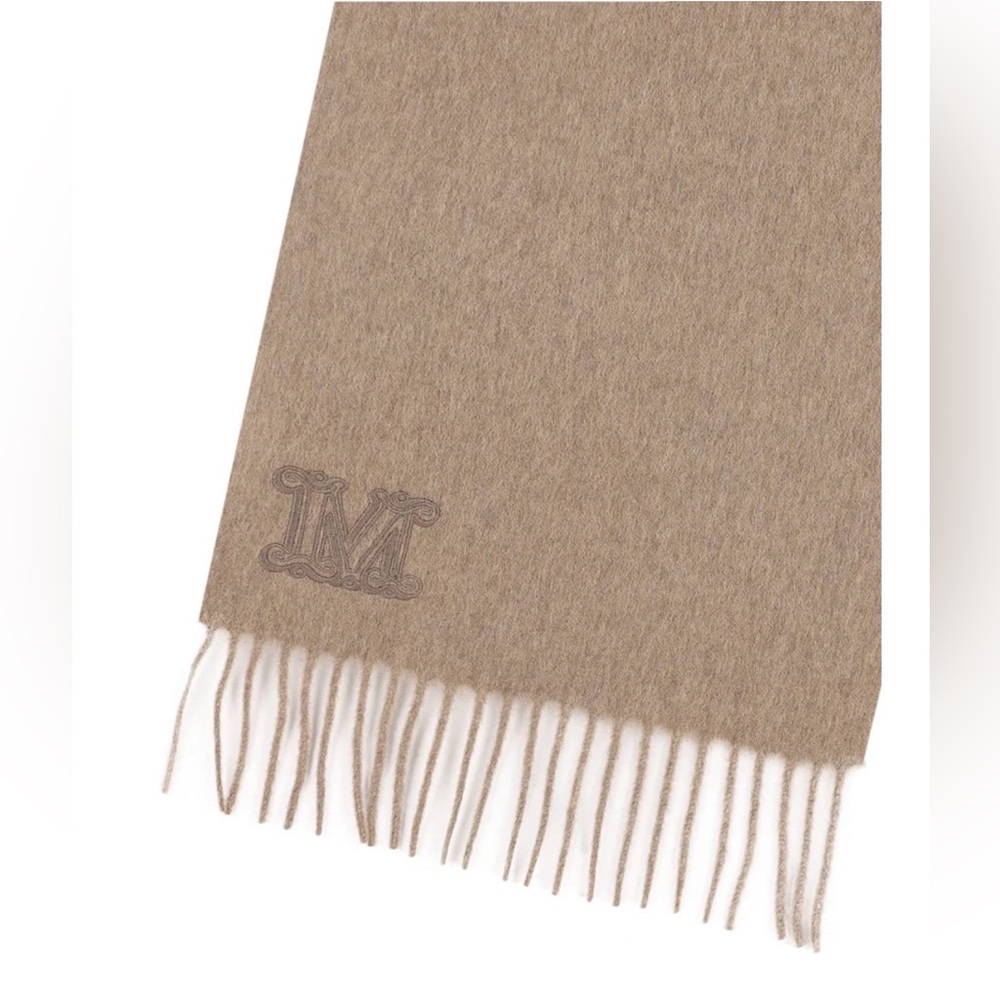 MaxMara Logo Embroidered Fringe Edge Scarf 100% Cashmere